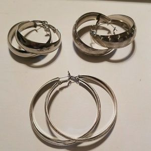 Set of three silver hoop earrings